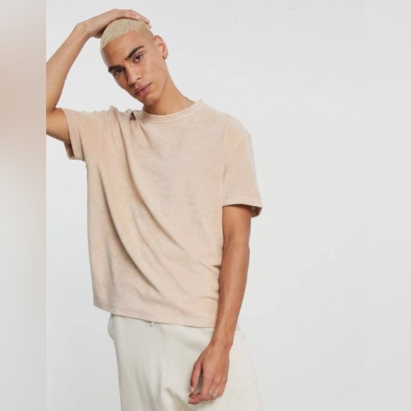Mens Terry Towelling Relaxed T-Shirt in Neutral - New - Picture 1 of 4